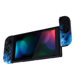 Soft Touch Blue Flames Front + Back Shells for Nintendo Switch Joycon & OLED