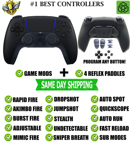 Black V4 Pro Modded + 4 Reflex Paddles Silent Modz Wireless Controller for PS5
