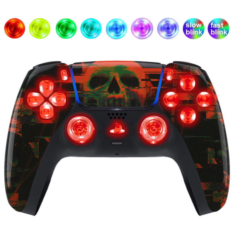 Cyber Skull Silent Modz LED Light Up Buttons Wireless Custom Controller for PS5