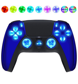 Blue Chrome Silent Modz LED Light Up Buttons Wireless Custom Controller for PS5