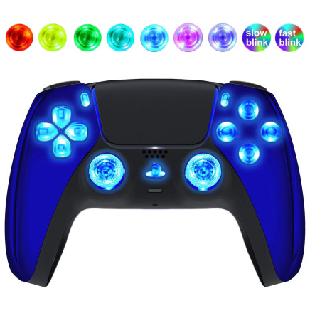 Blue Chrome Silent Modz LED Light Up Buttons Wireless Custom Controller for PS5