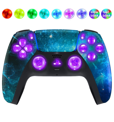 Blue Nebula Silent Modz LED Light Up Buttons Wireless Custom Controller for PS5