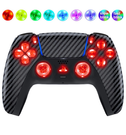 Carbon Fiber Silent Modz LED Light Up Buttons Wireless Custom Controller for PS5