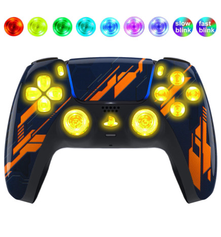 Orange Mecha Silent Modz LED Light Up Buttons Wireless Custom Controller for PS5