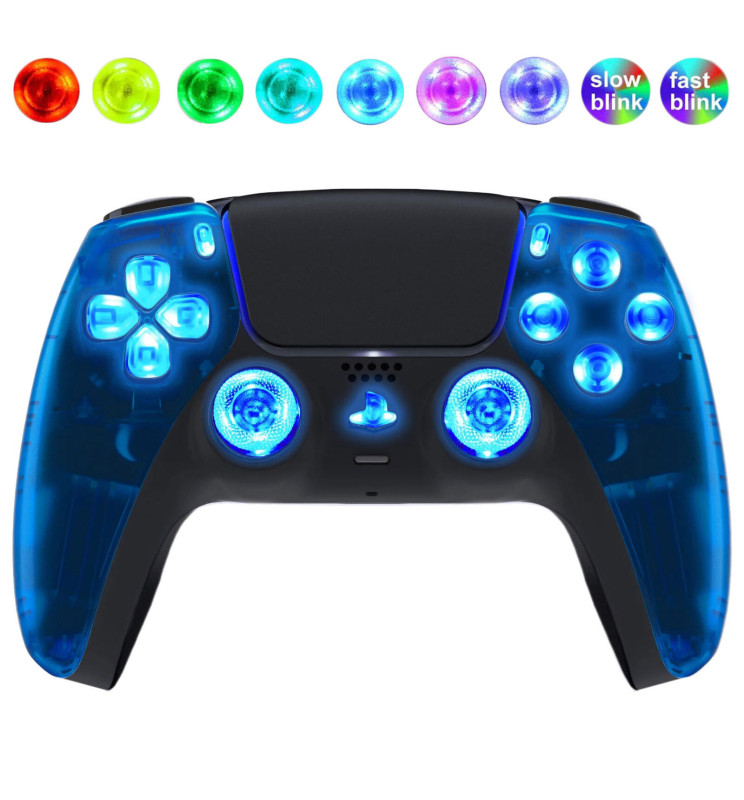 Blue Clear Silent Modz LED Light Up Buttons Wireless Custom Controller for PS5