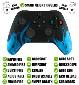 Blue Flames Silent Modz Smart Click Triggers Modded Controller for Xbox & PC