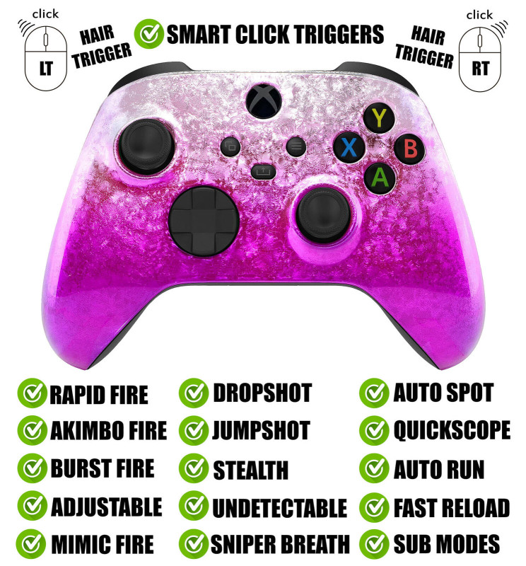 Pink Ice Flakes Silent Modz Smart Click Triggers Modded Controller for Xbox & PC