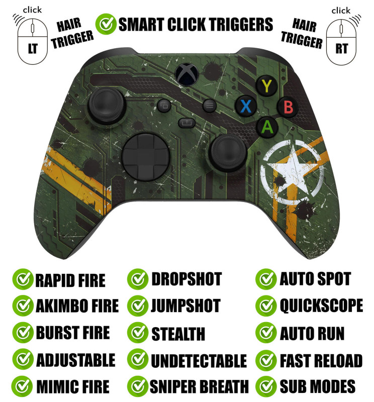 Army Mecha Silent Modz Smart Click Triggers Modded Controller for Xbox X/S PC