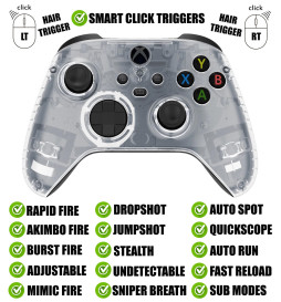 Crystal Clear Silent Modz Smart Click Triggers Modded Controller for Xbox & PC
