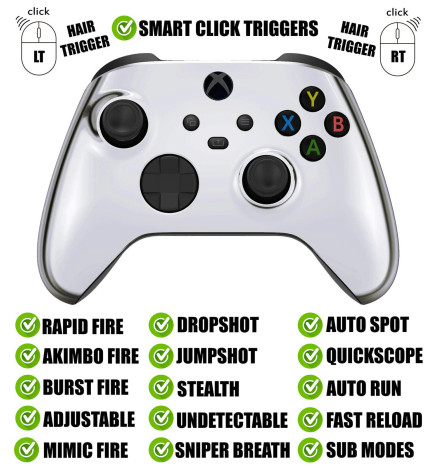 Silver Chrome Silent Modz Smart Click Triggers Modded Controller for Xbox & PC