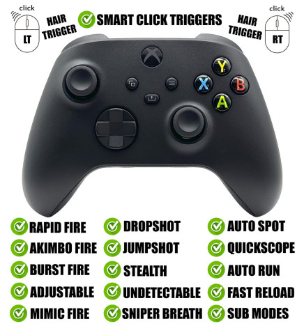 Black Silent Modz Smart Click Triggers Modded Controller for Xbox Series XS & PC