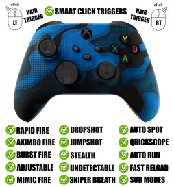 Blue Camo Silent Modz Smart Click Triggers Modded Controller for Xbox & PC