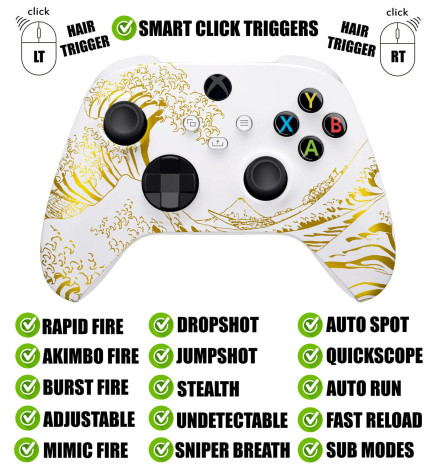 Golden Wave Silent Modz Smart Click Triggers Modded Controller for Xbox & PC