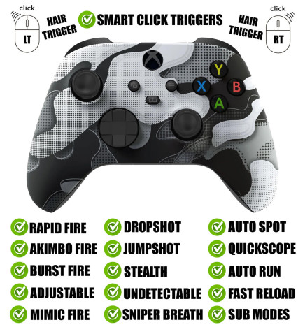 White Camo Silent Modz Smart Click Triggers Modded Controller for Xbox & PC