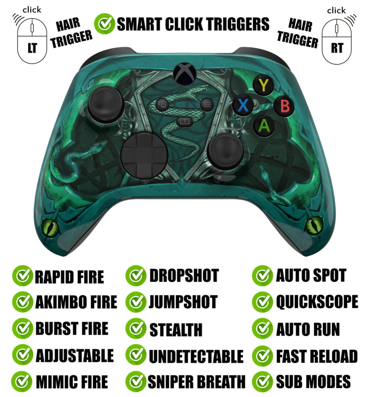 Serpent Eye Silent Modz Smart Click Triggers Modded Controller for Xbox & PC