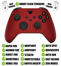 Soft Touch Red Silent Modz Smart Click Triggers Modded Controller for Xbox & PC